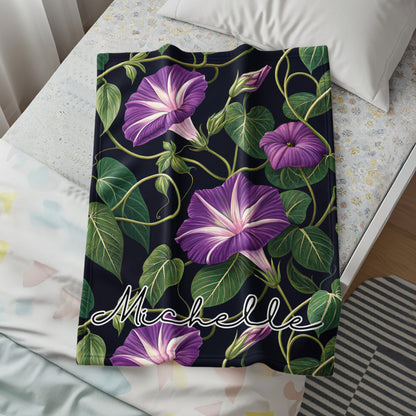 Purple Floral with Custom Name Decoration Custom Blanket - Walk Greener