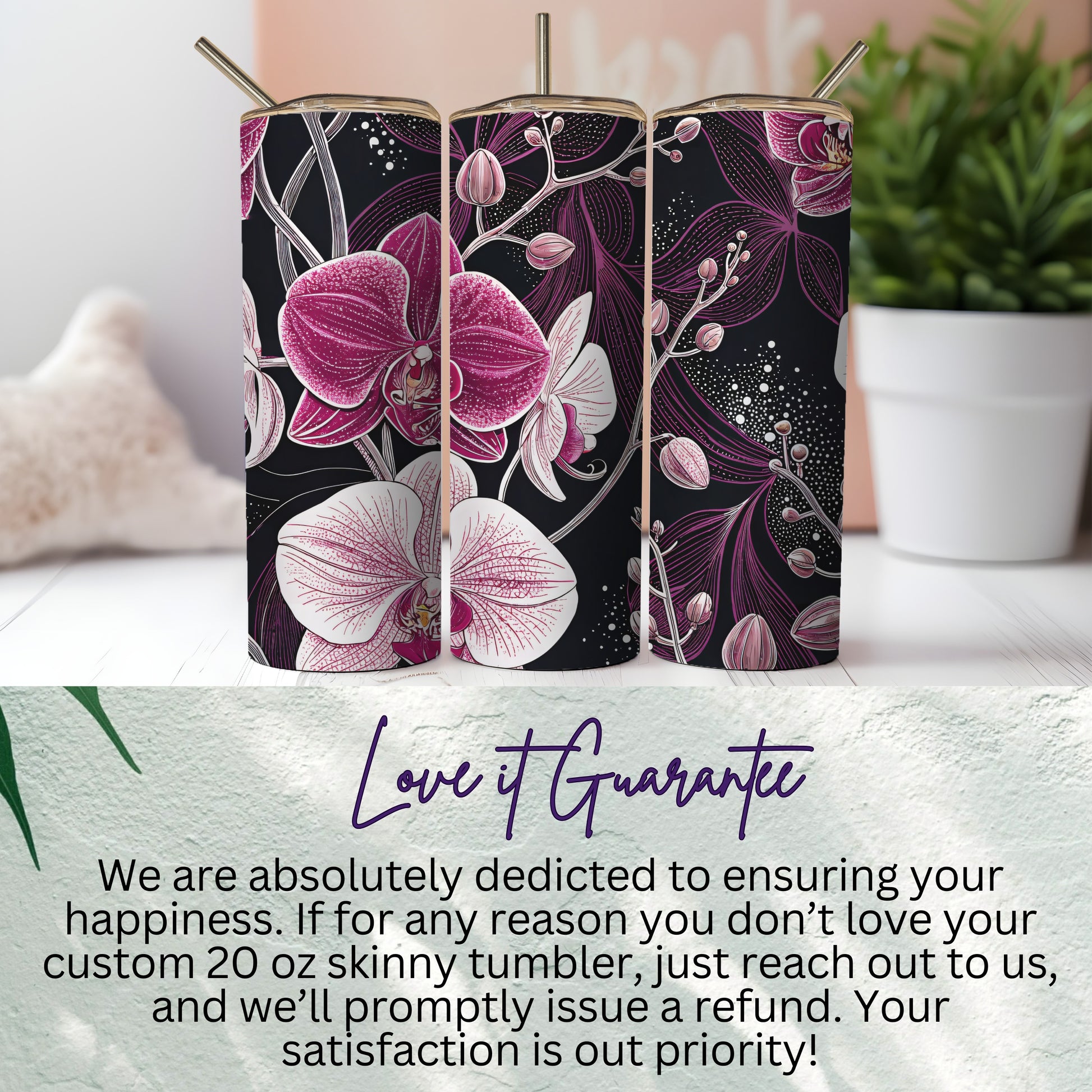 Custom Floral Design 20 oz Skinny Tumbler Tumbler