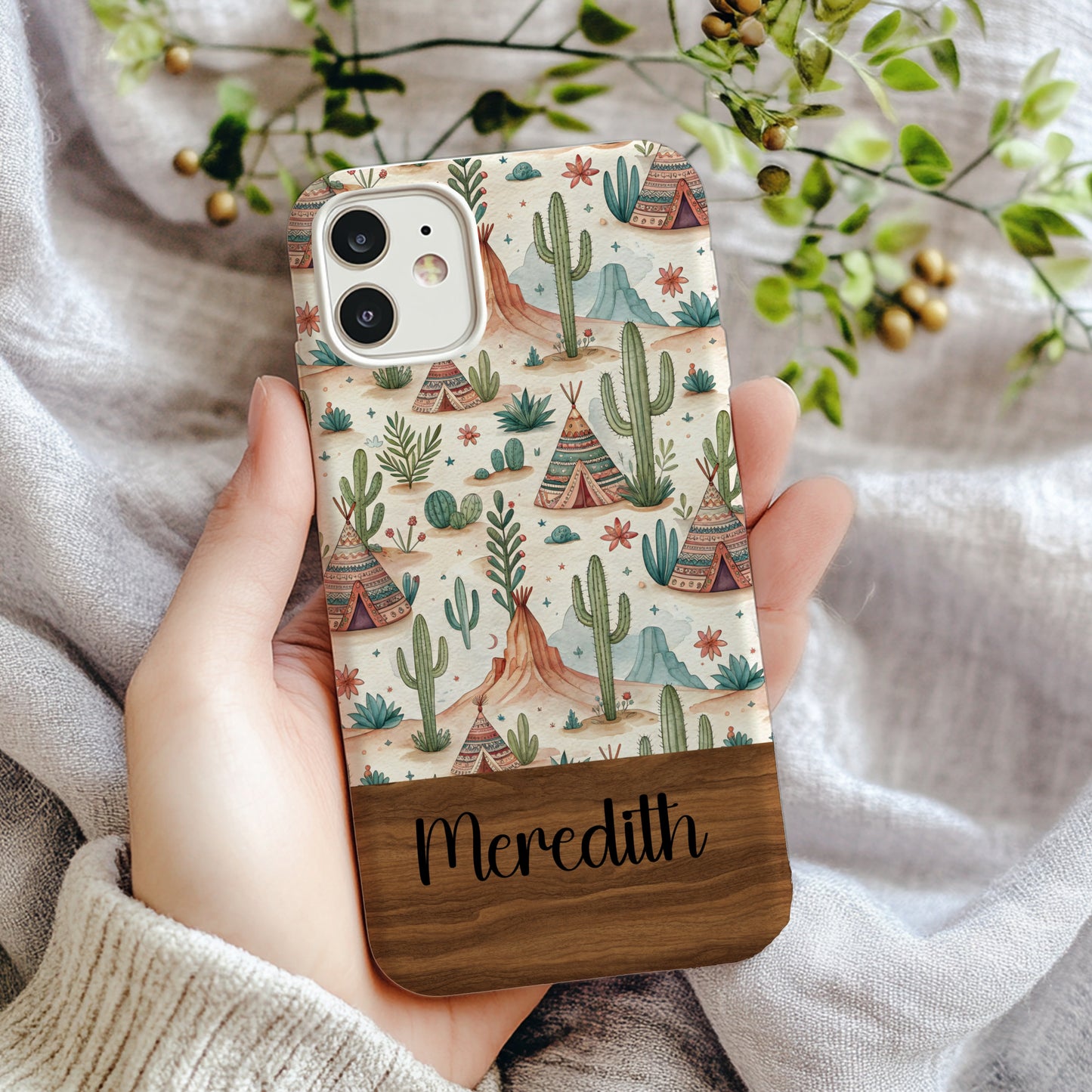 Watercolor Desert Landscape with Tipi Pattern Custom Phone Case - Walk Greener