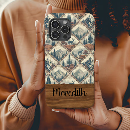 Rustic Mountain Forest Deer Pattern With Custom Name Custom Phone Case - Walk Greener