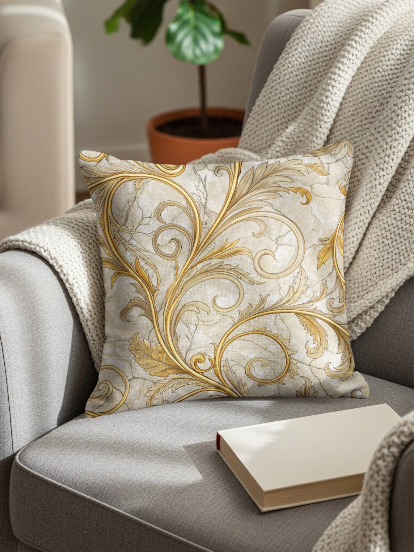 Elegant Gold and Beige Decorative Pillow for Home Decor