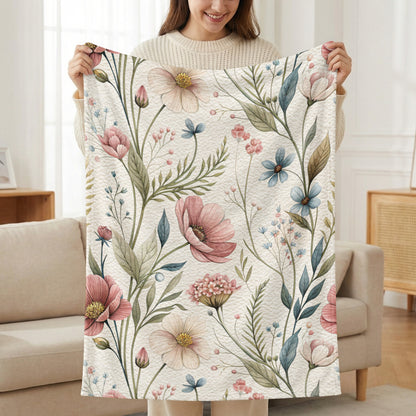 Vintage Floral Pattern Design In Delicate Hues Velveteen Plush Blankets - Walk Greener
