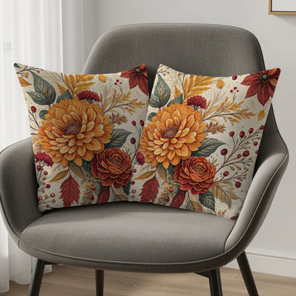 Elegant Autumn Floral Pattern Throw Pillow Set