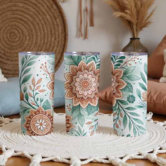 Floral Pattern Aesthetic on a 20 oz Skinny Tumbler - Walk Greener
