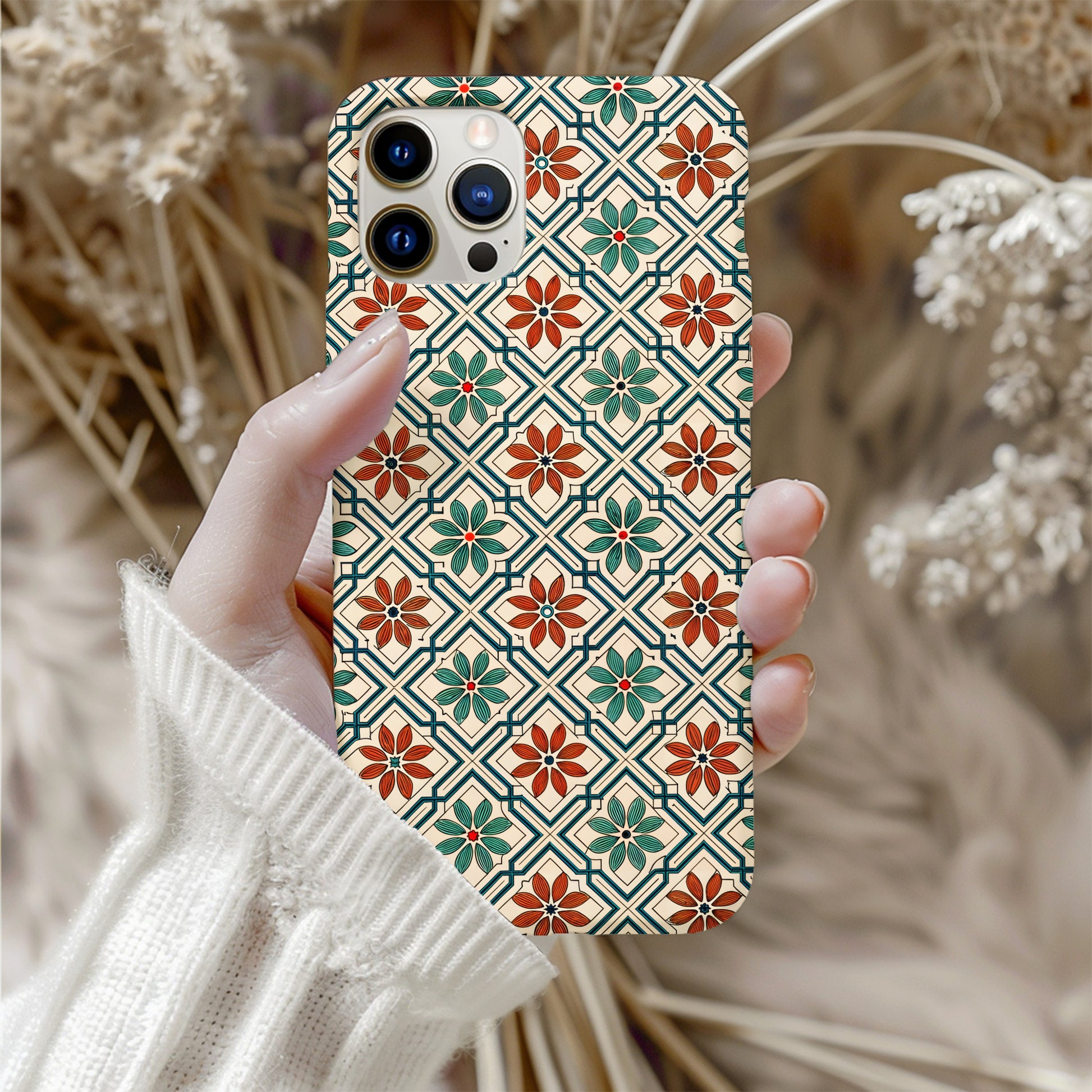 Floral Tile Pattern with Custom Name Option Custom Phone Case - Walk Greener