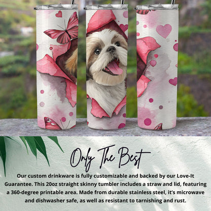 Cute Dog and Butterfly Artwork Straight Skinny Tumbler