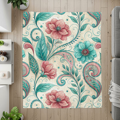 Floral Paisleys in Pink and Teal Watercolor Style Art - Walk Greener
