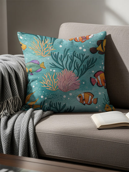 Vibrant Underwater Scene Decorative Pillow Cover