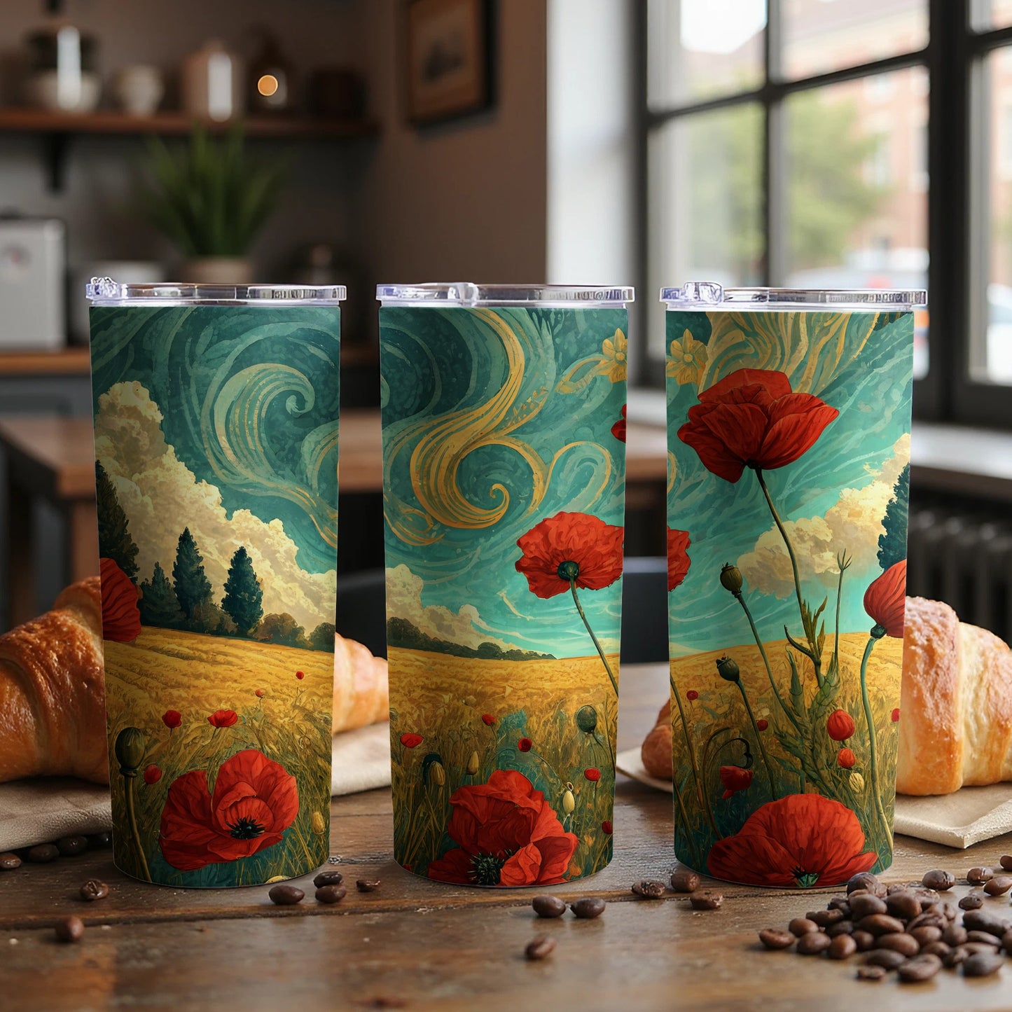 Artistic Floral Meadow Design Travel Tumbler