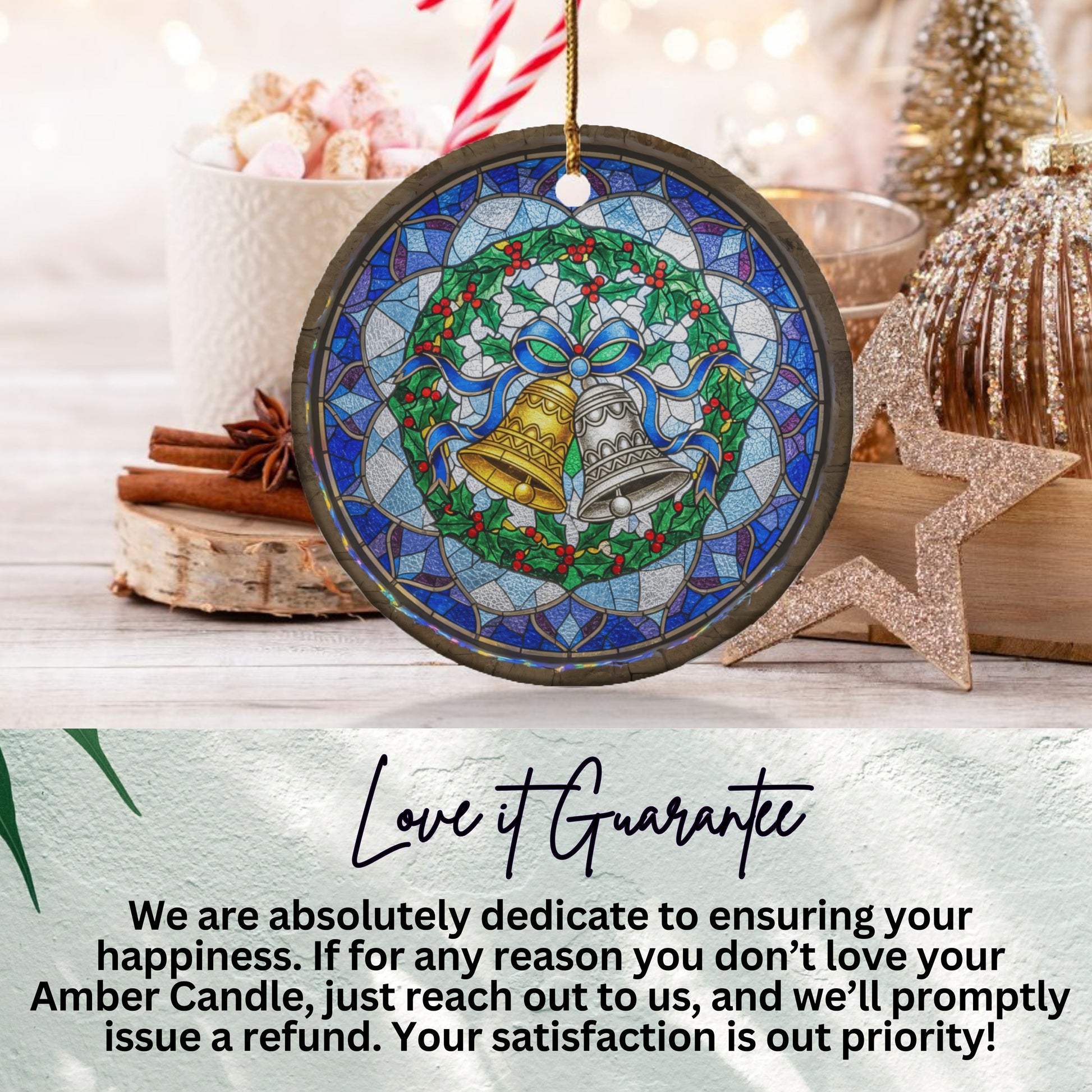 Blue and Gold Stained Glass Bell Ornament product type