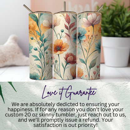 Watercolor Floral Pattern Botanical 20 oz Skinny Tumbler - Walk Greener