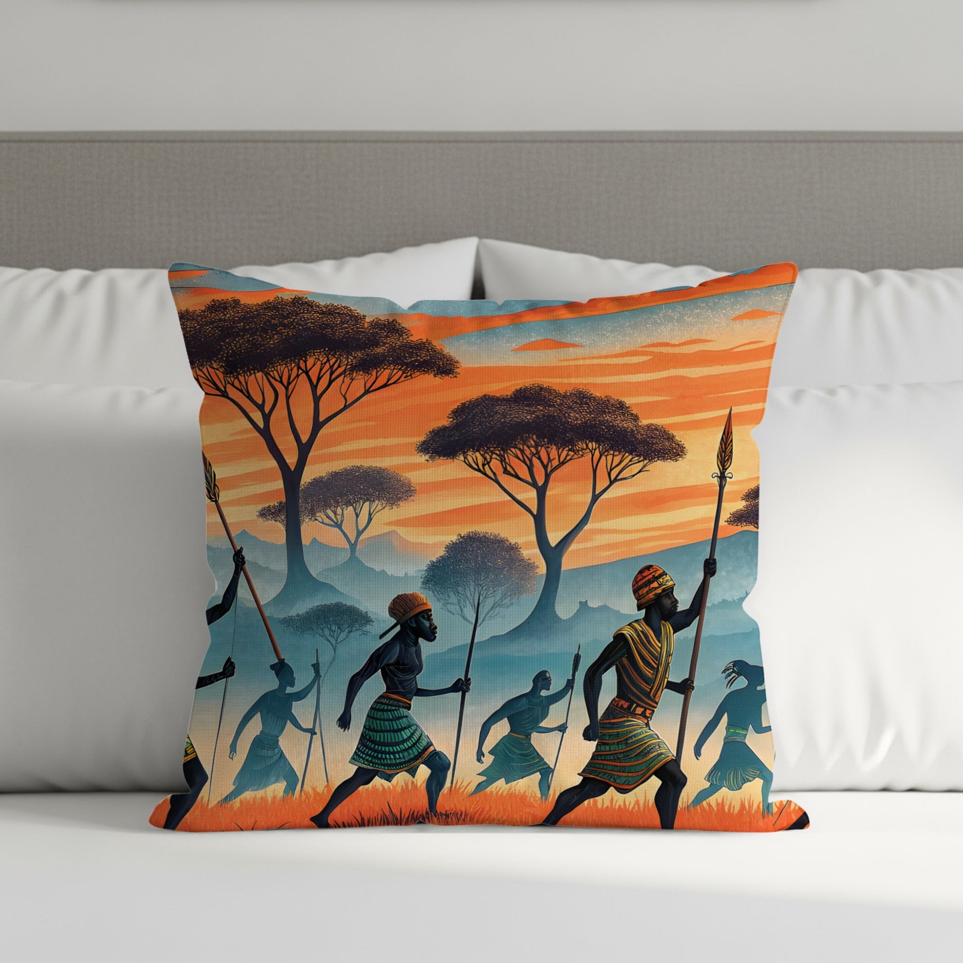 African Sunset Tribal Warriors Decorative Pillow Cover