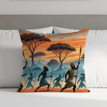 African Sunset Tribal Warriors Decorative Pillow Cover