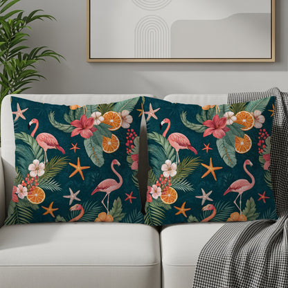 Tropical Flamingo and Starfish Themed Pillow Covers