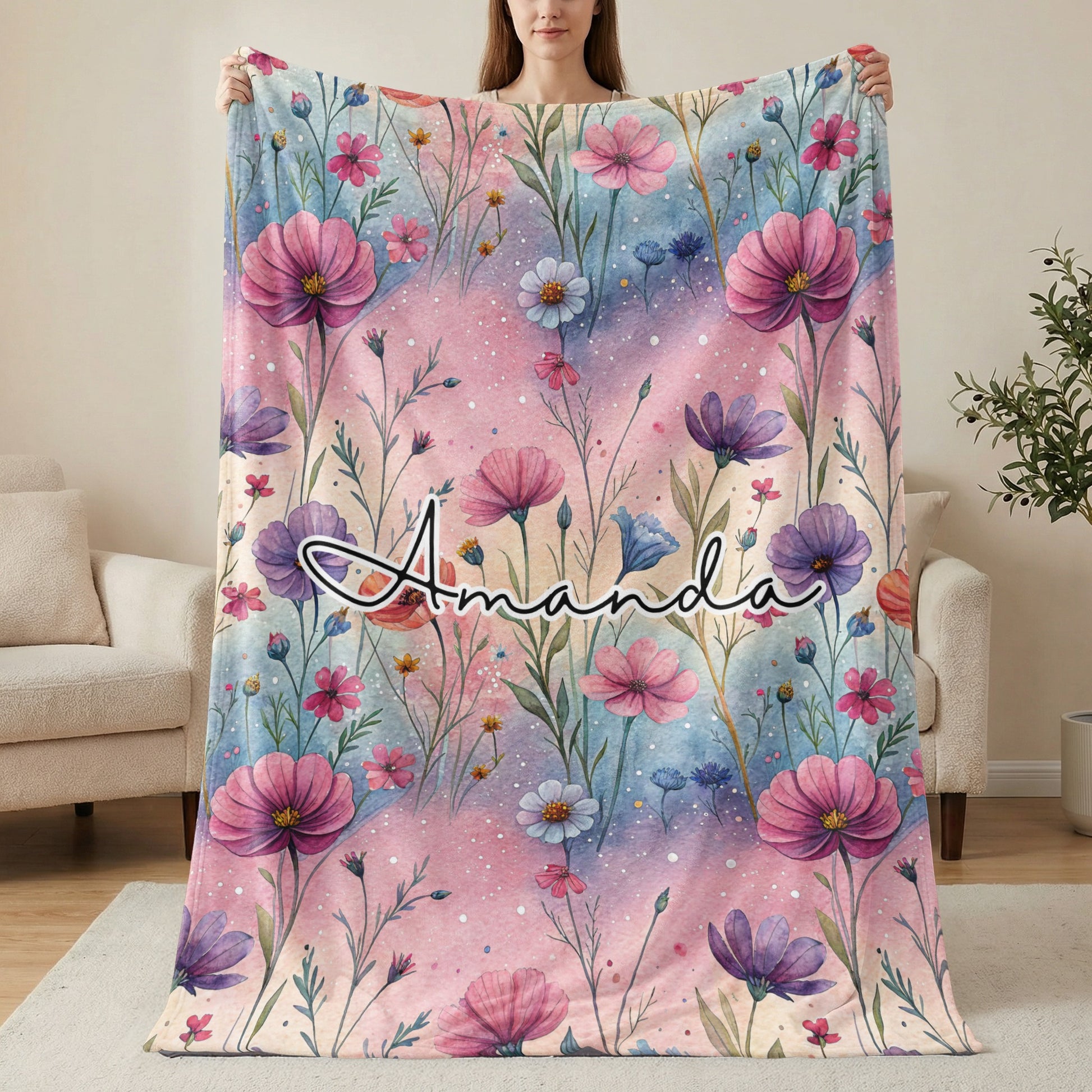 Personalized Amanda Floral Design Blanket