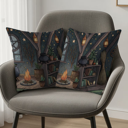 Cozy Fireplace and Bookshelf Print Cushion Covers