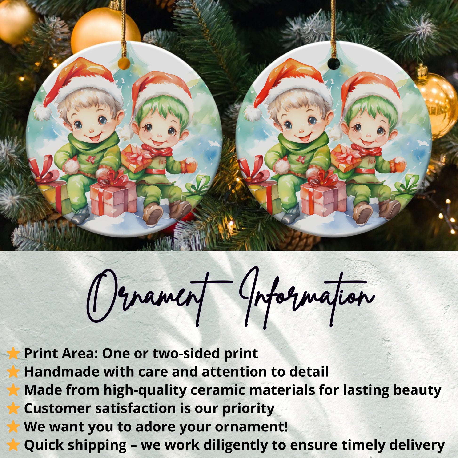 Adorable Elf Themed Holiday Round Ornament product type