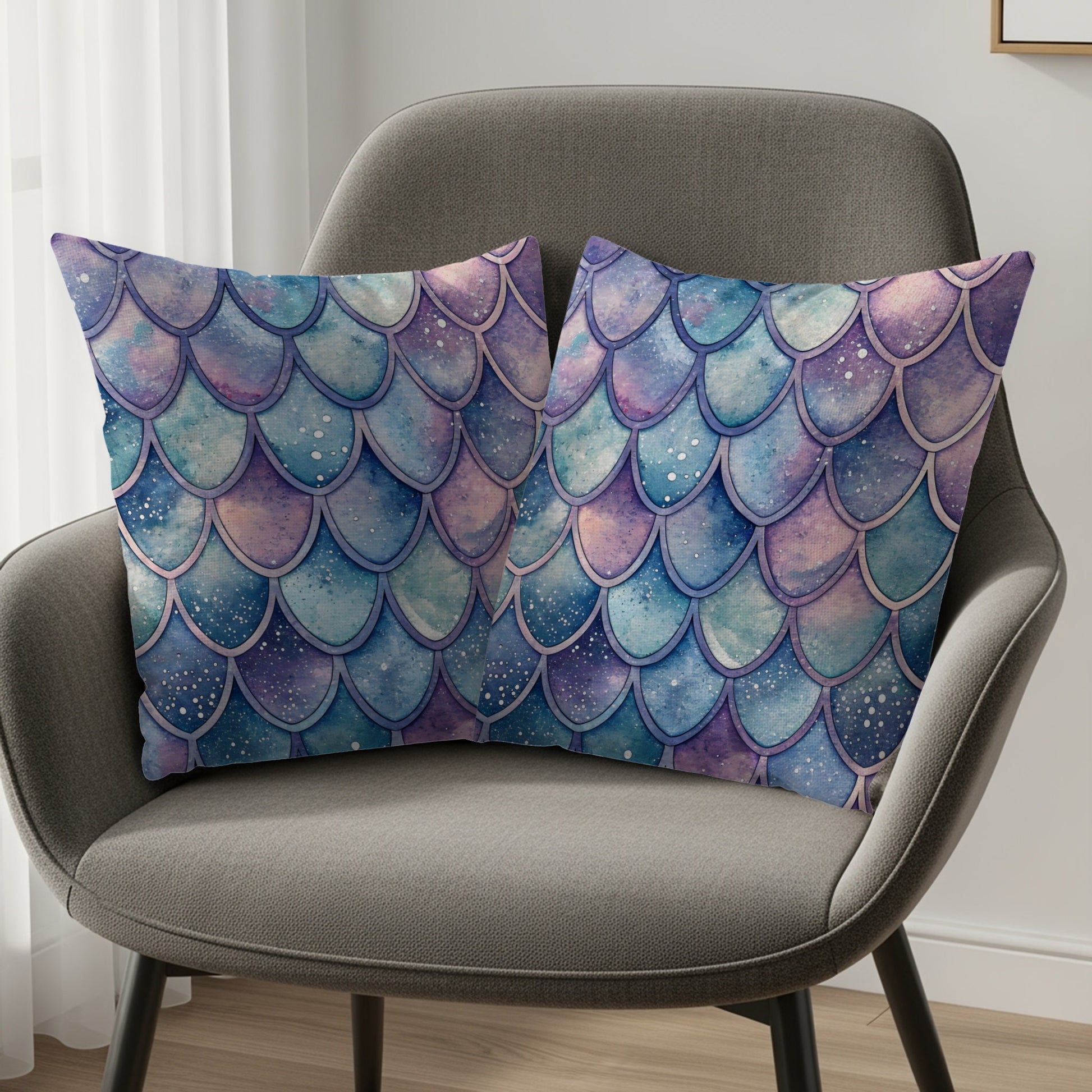 Vibrant Mermaid Scales Print Decorative Cushion Set