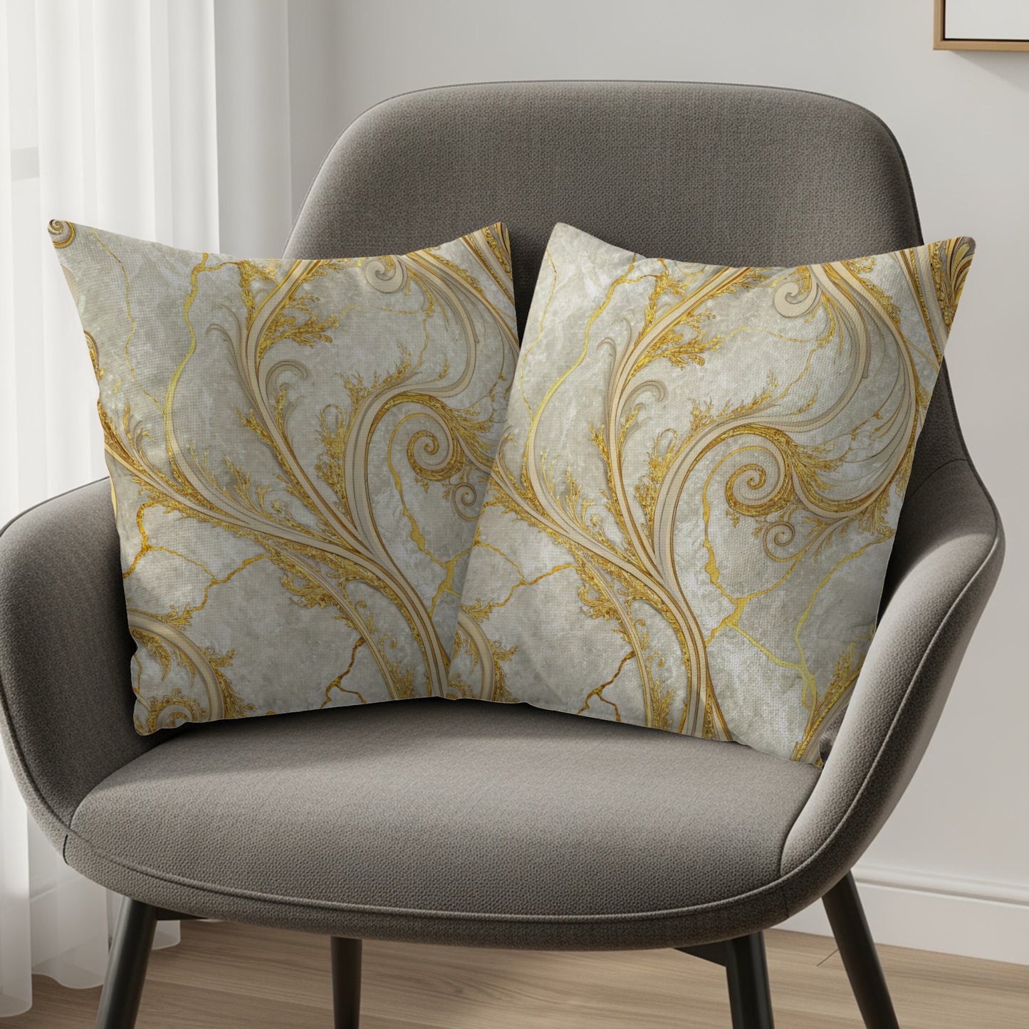 Elegant Gold Swirl Pattern Throw Pillow Set