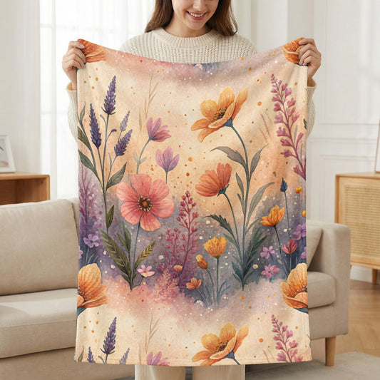 Floral Delight Watercolor Design Velveteen Plush Blankets - Walk Greener