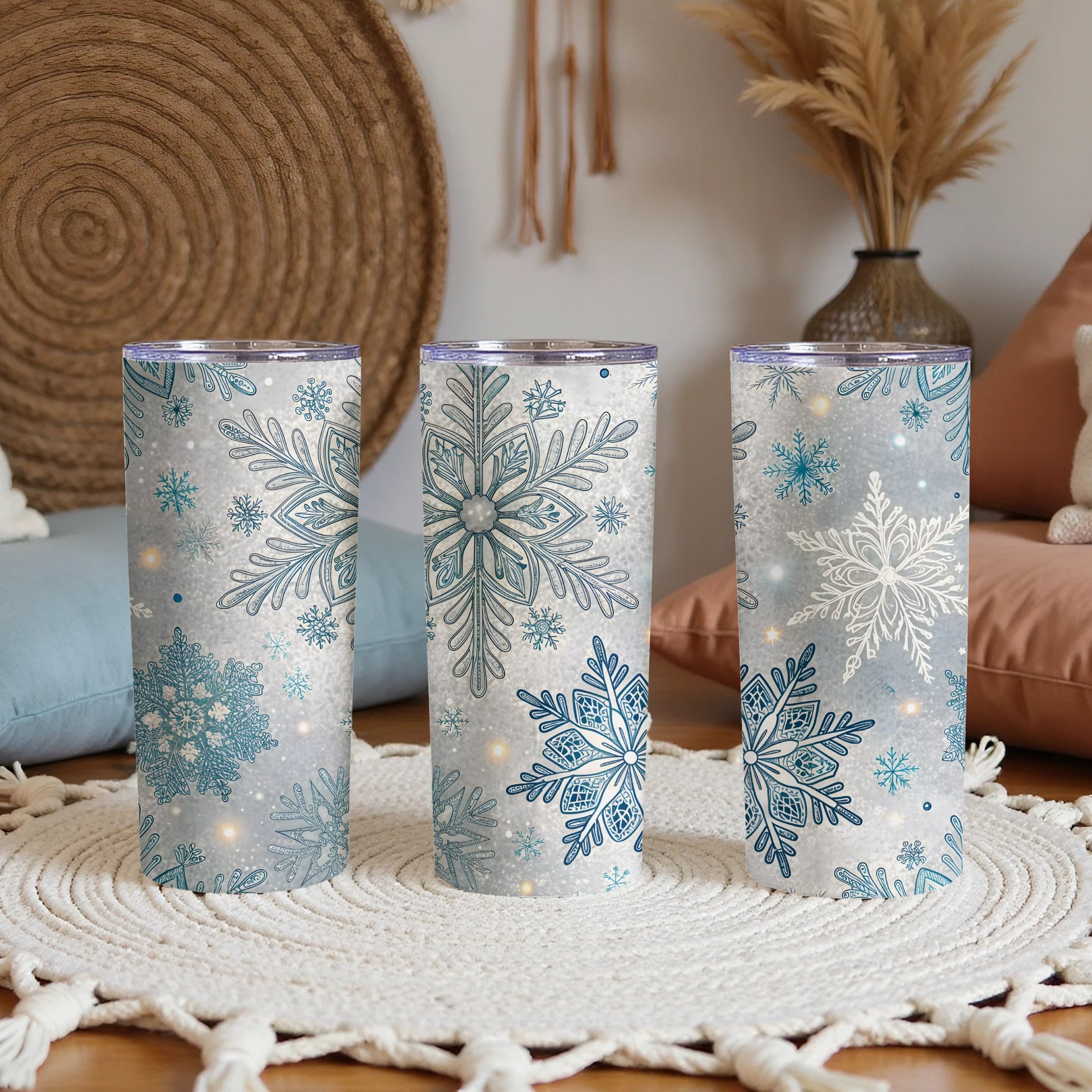 Winter Themed Snowflakes Design Tumbler Set Bundle
