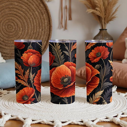Artistic Floral Poppies Design Pattern for Beautiful Look Tumblers - Walk Greener