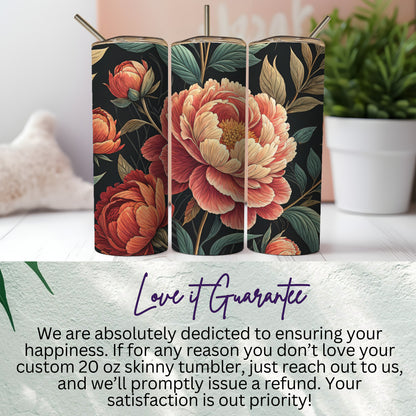 Custom Floral 20 oz Skinny Tumbler with Straw Tumbler