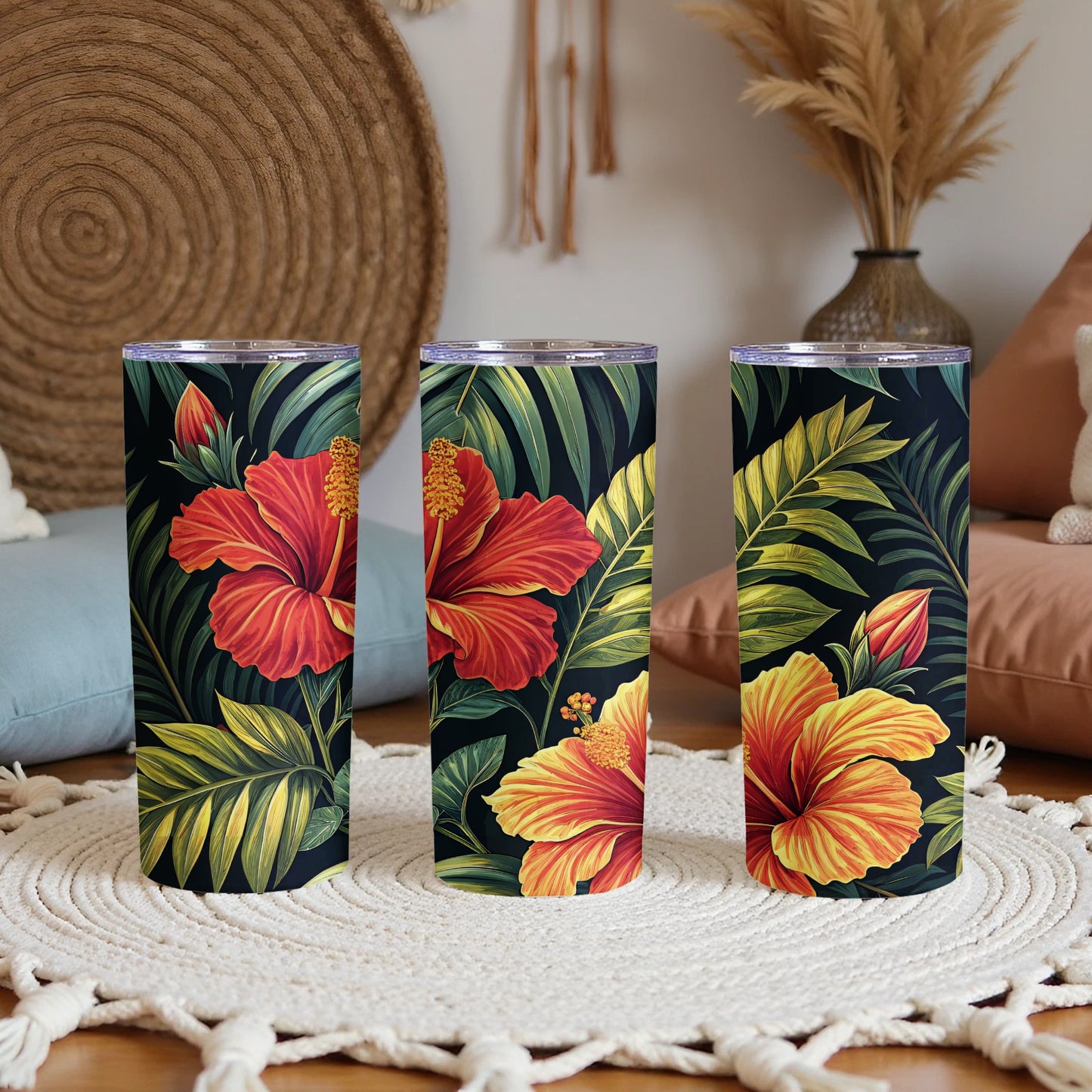 Lush Hibiscus Floral Design Insulated Tumbler Product