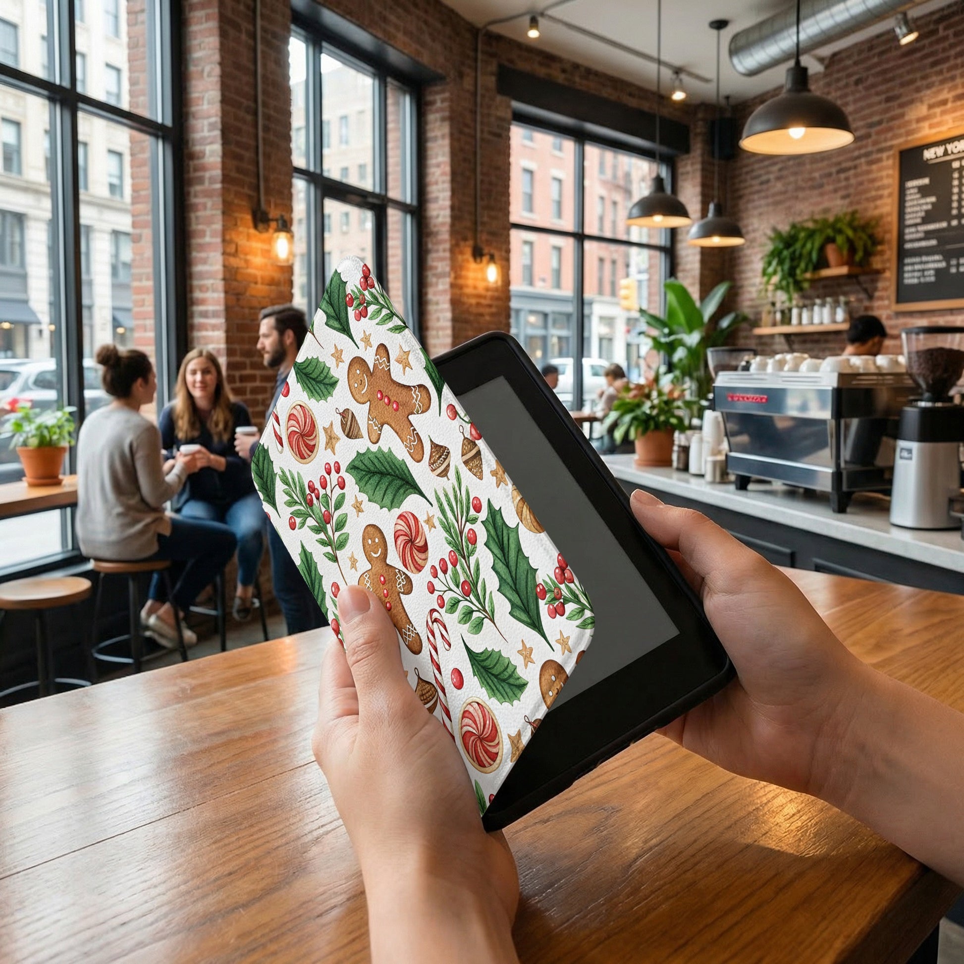 Festive Christmas Tablet Cover with Gingerbread Design