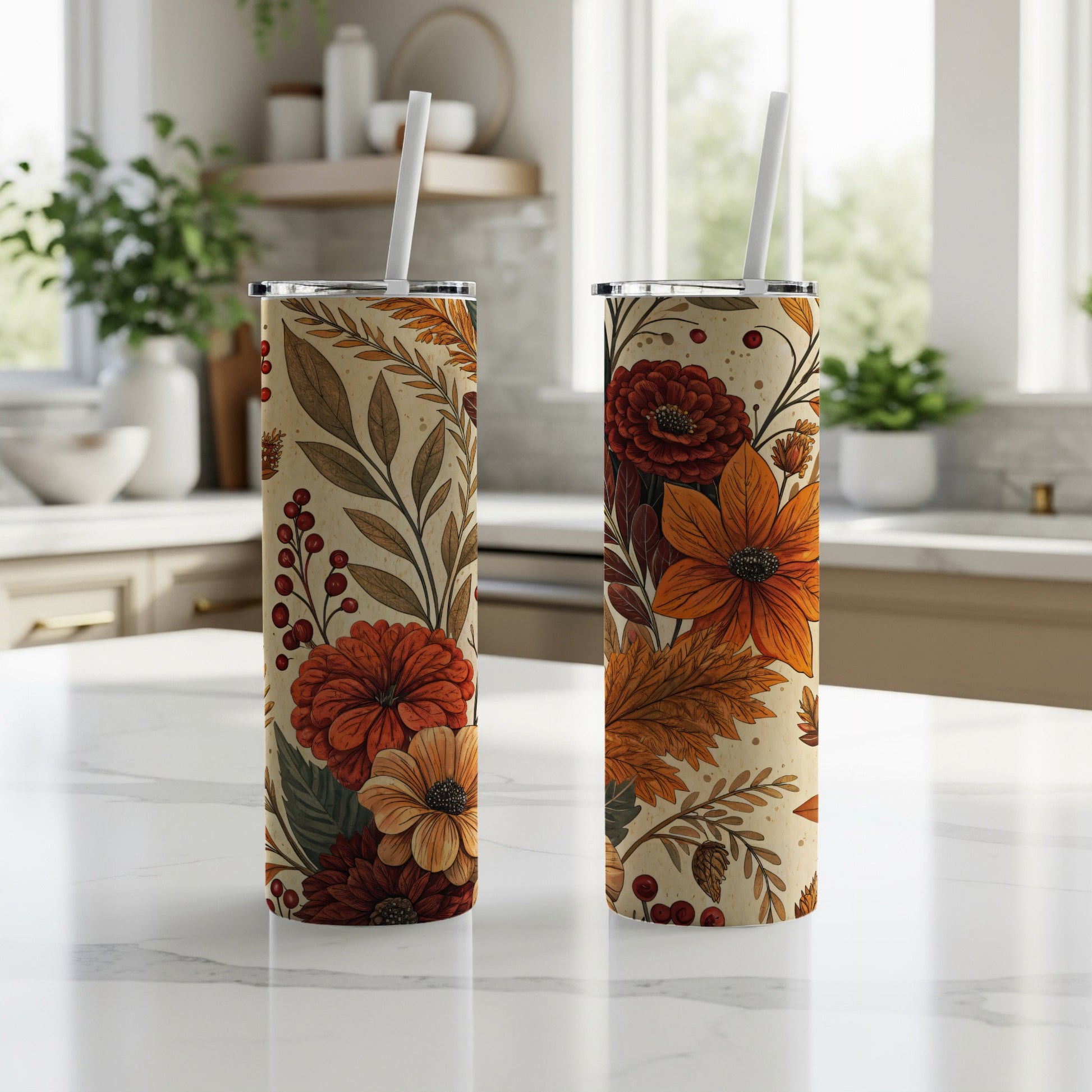 Floral Autumn Design with Straw Tumbler Product