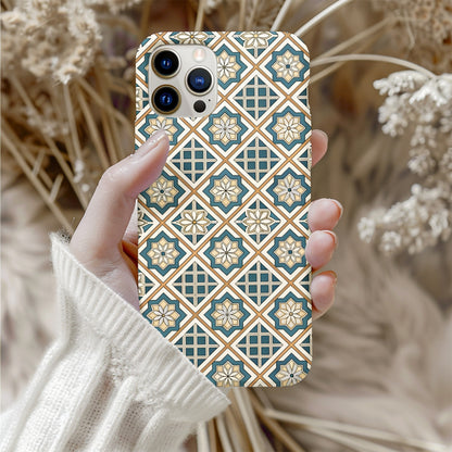 Beige Flowers Blue Diamonds Geometric Patterns Custom Phone Case - Walk Greener
