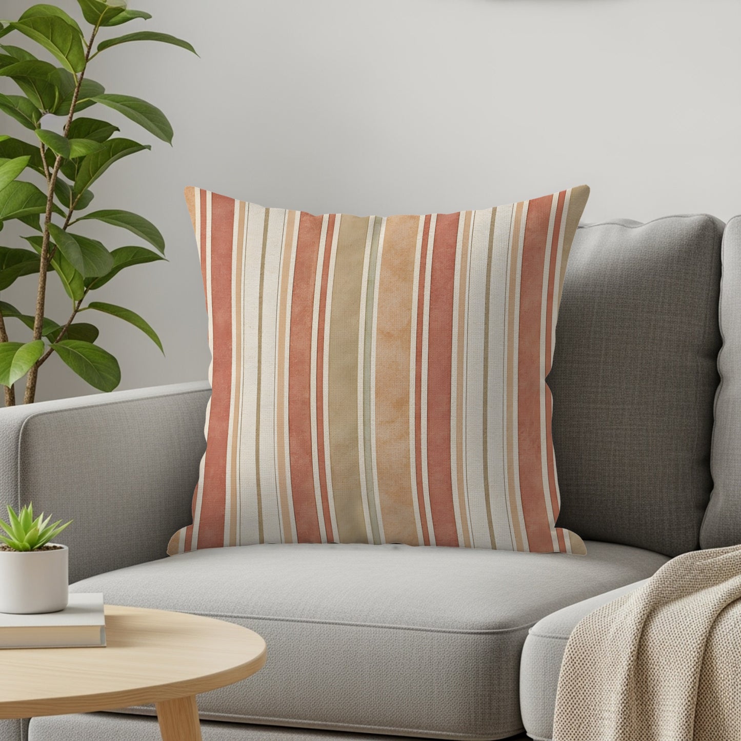 Retro Vertical Stripes Cream and Beige Home Decor Throw Pillows - Walk Greener