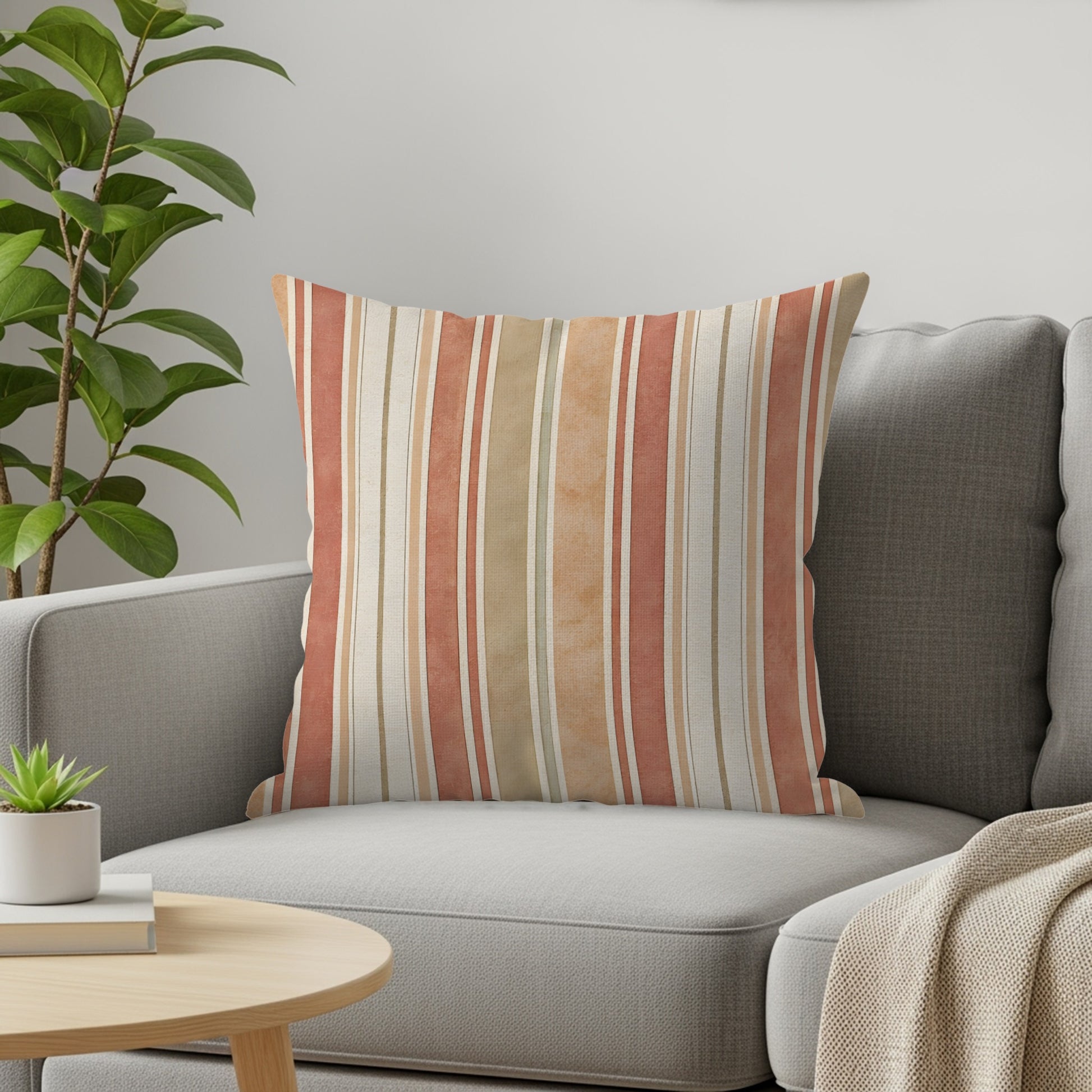 Retro Vertical Stripes Cream and Beige Home Decor Throw Pillows - Walk Greener