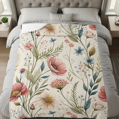 Vintage Floral Pattern Design In Delicate Hues Velveteen Plush Blankets - Walk Greener