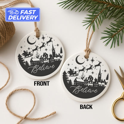 Santa Sleigh Believe Christmas Ornament product type