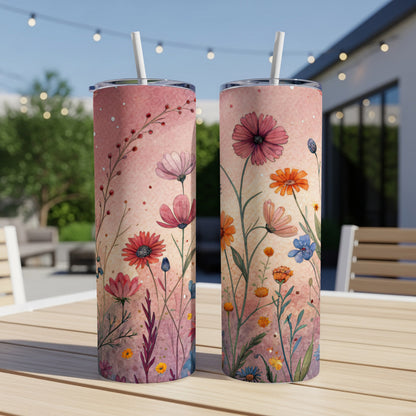 Watercolor Wildflowers Design for 20 oz Skinny Tumbler - Walk Greener