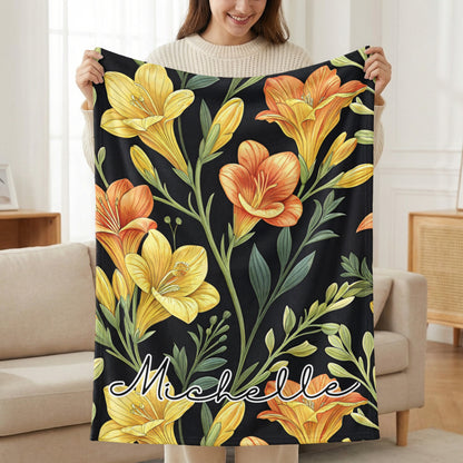 Bright Floral Design with Custom Name Personalized Blankets - Walk Greener