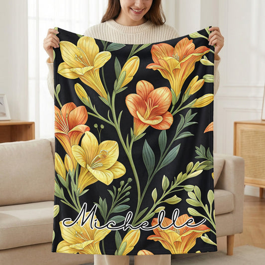 Bright Floral Design with Custom Name Personalized Blankets - Walk Greener