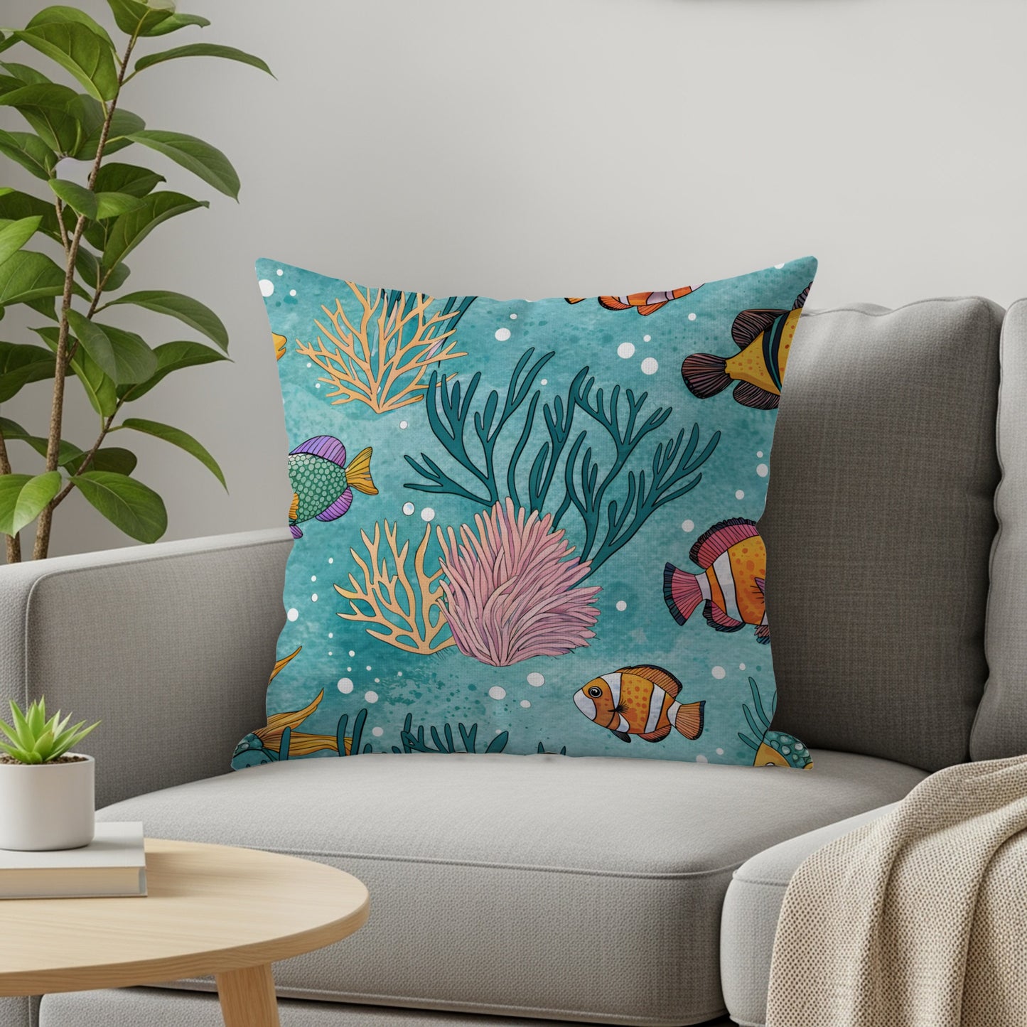 Vibrant Underwater Theme Throw Pillow for Home Decor