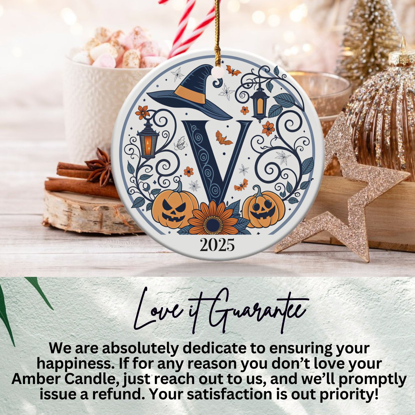 Personalized Halloween Monogram V Ornament product