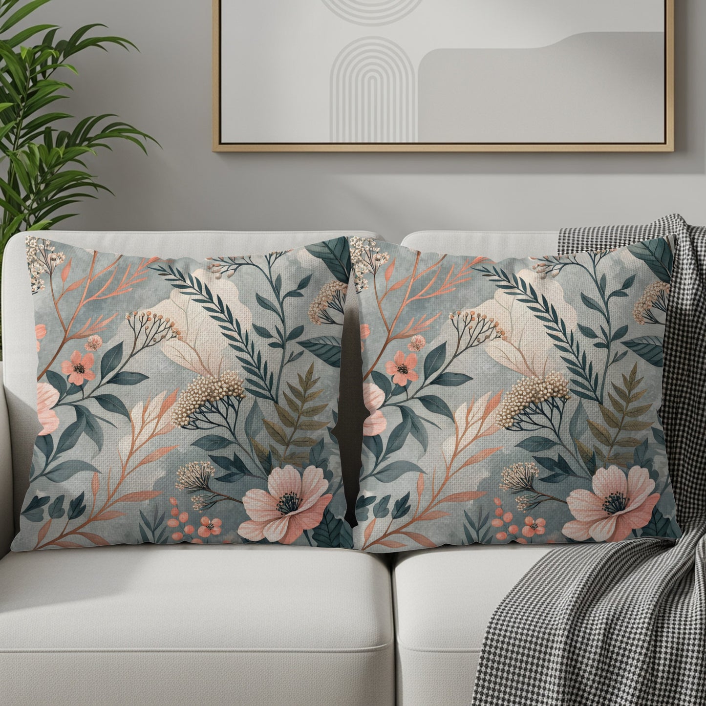 Floral Harmony Pattern Elegant Flowers And Leaves Throw Pillows - Walk Greener