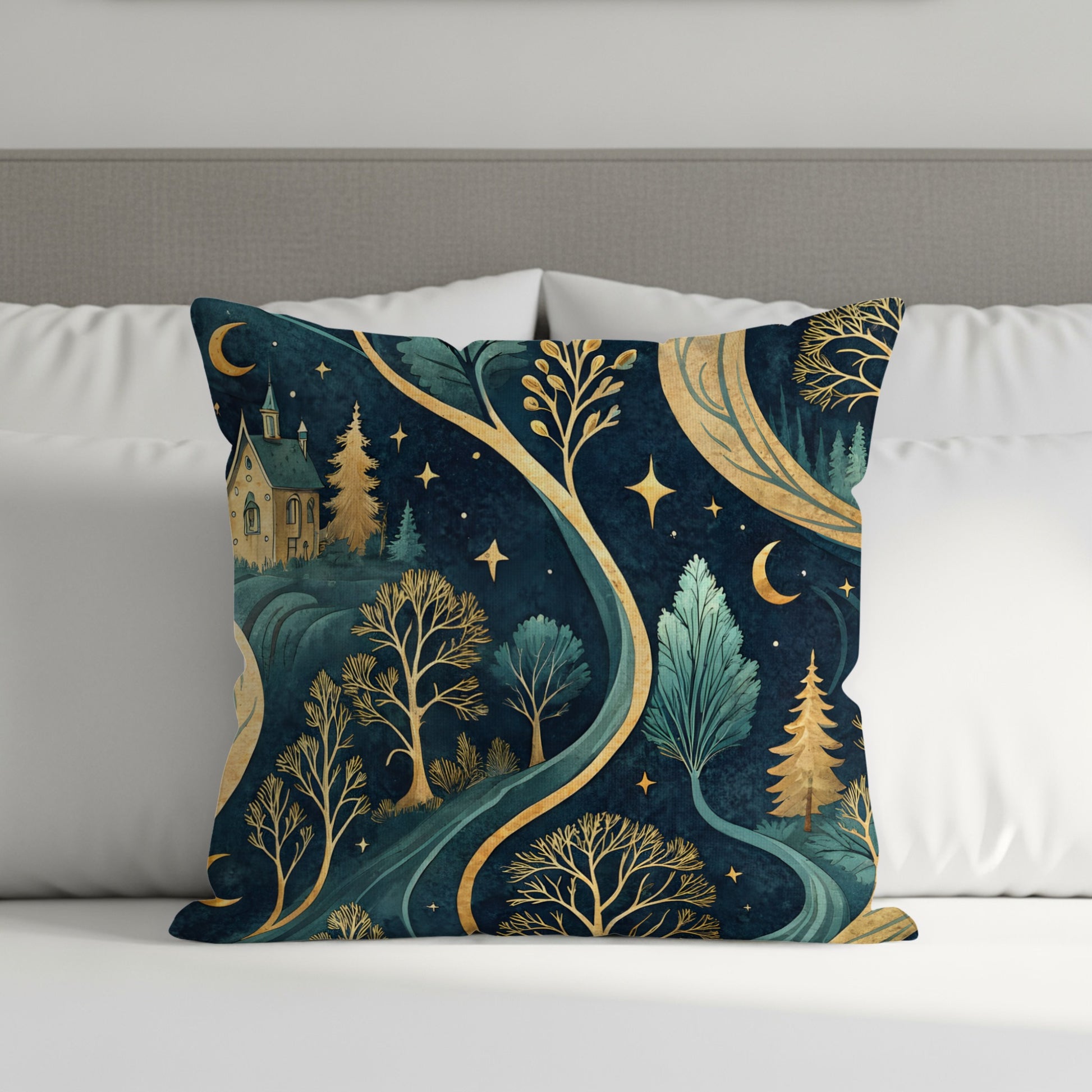 Enchanted Night Forest Design Throw Pillow