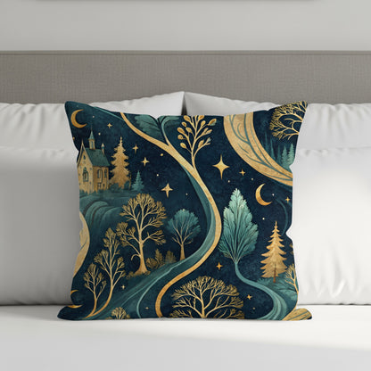 Enchanted Night Forest Design Throw Pillow