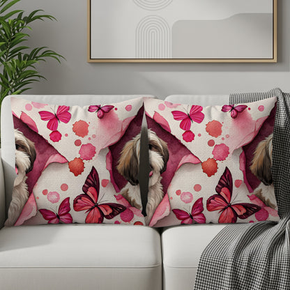 Colorful Dog and Butterfly Design Throw Pillow Set
