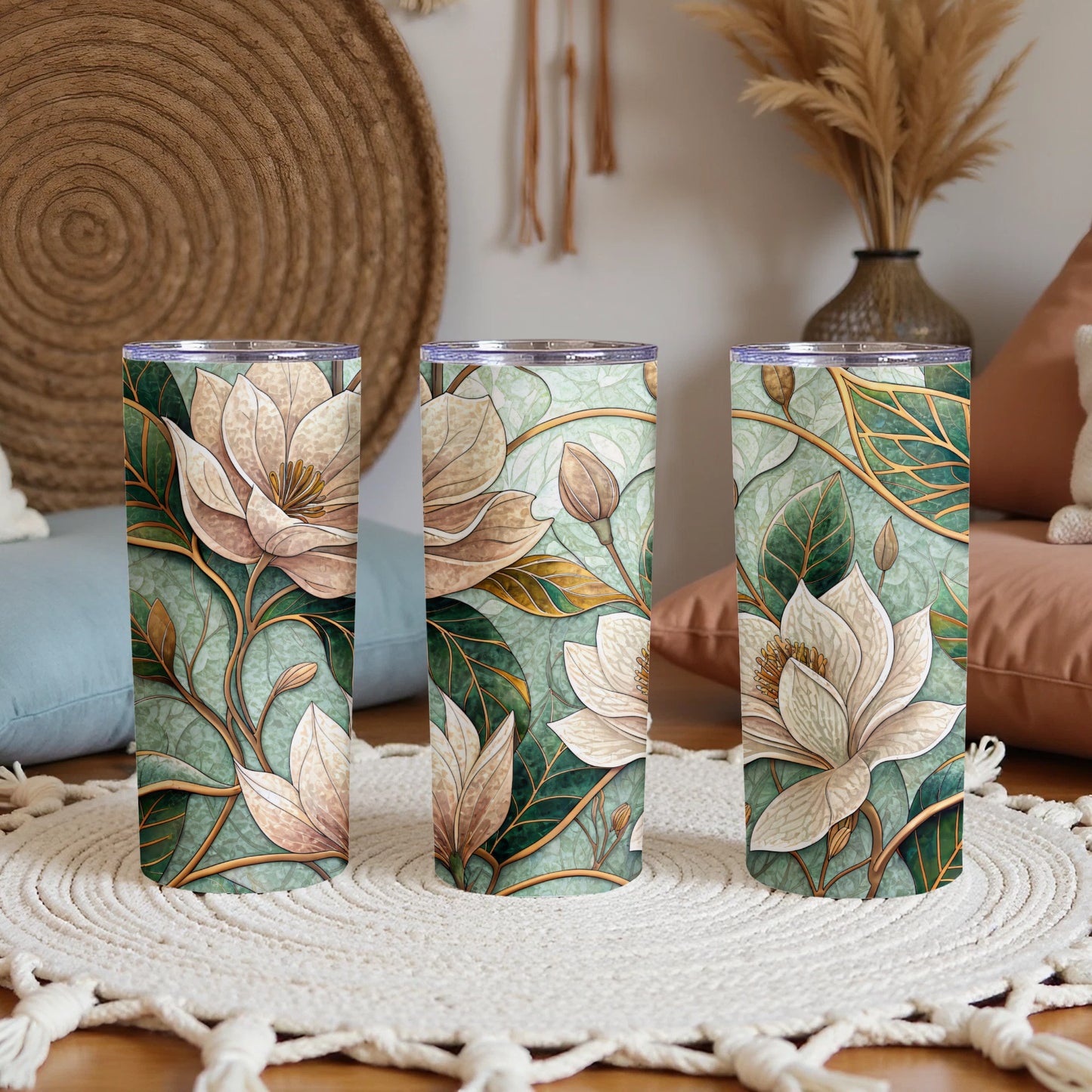 Floral Watercolor Design Art Nouveau Pattern 20 oz Skinny Tumbler - Walk Greener