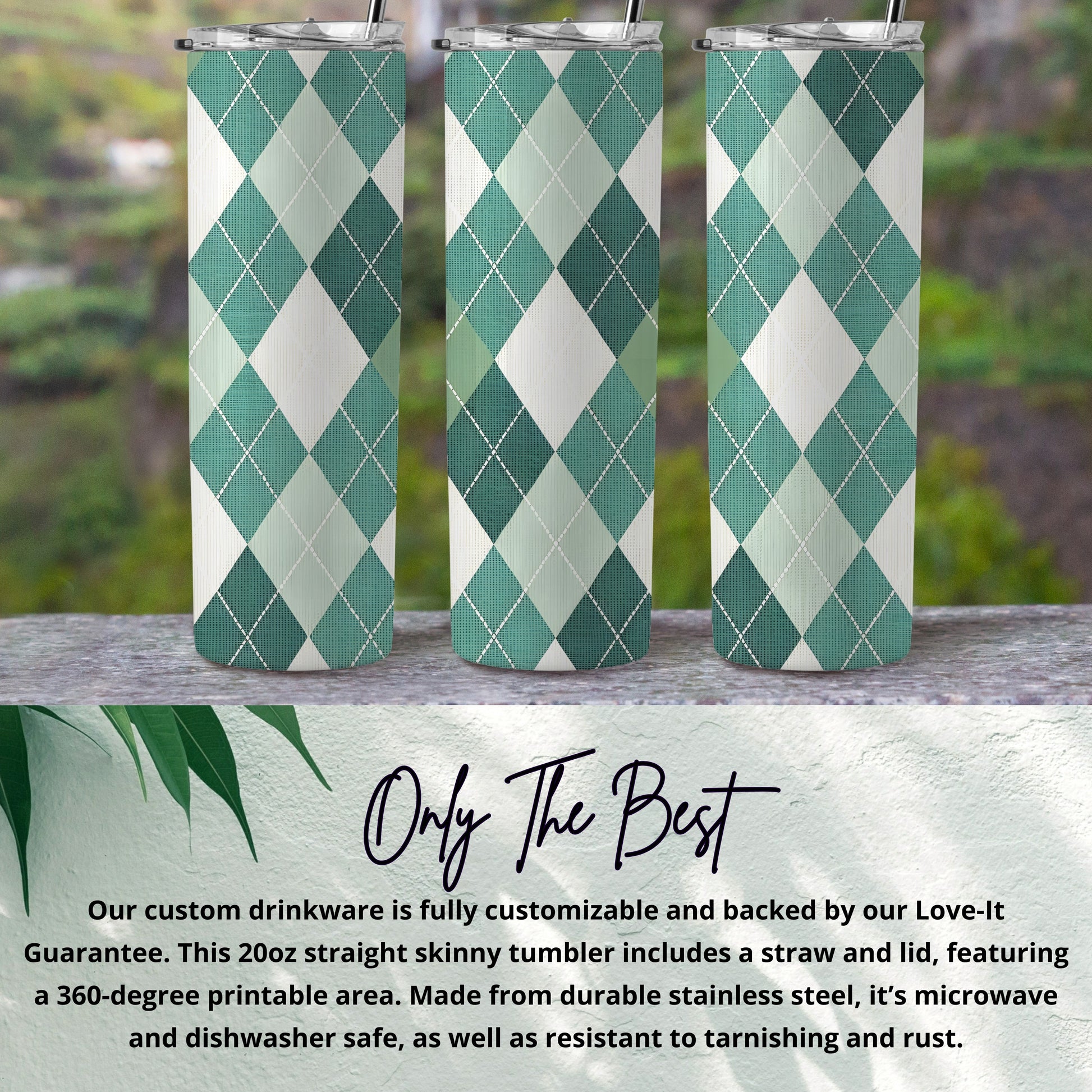 Green Argyle Patterned 20oz Skinny Tumbler Drinkware