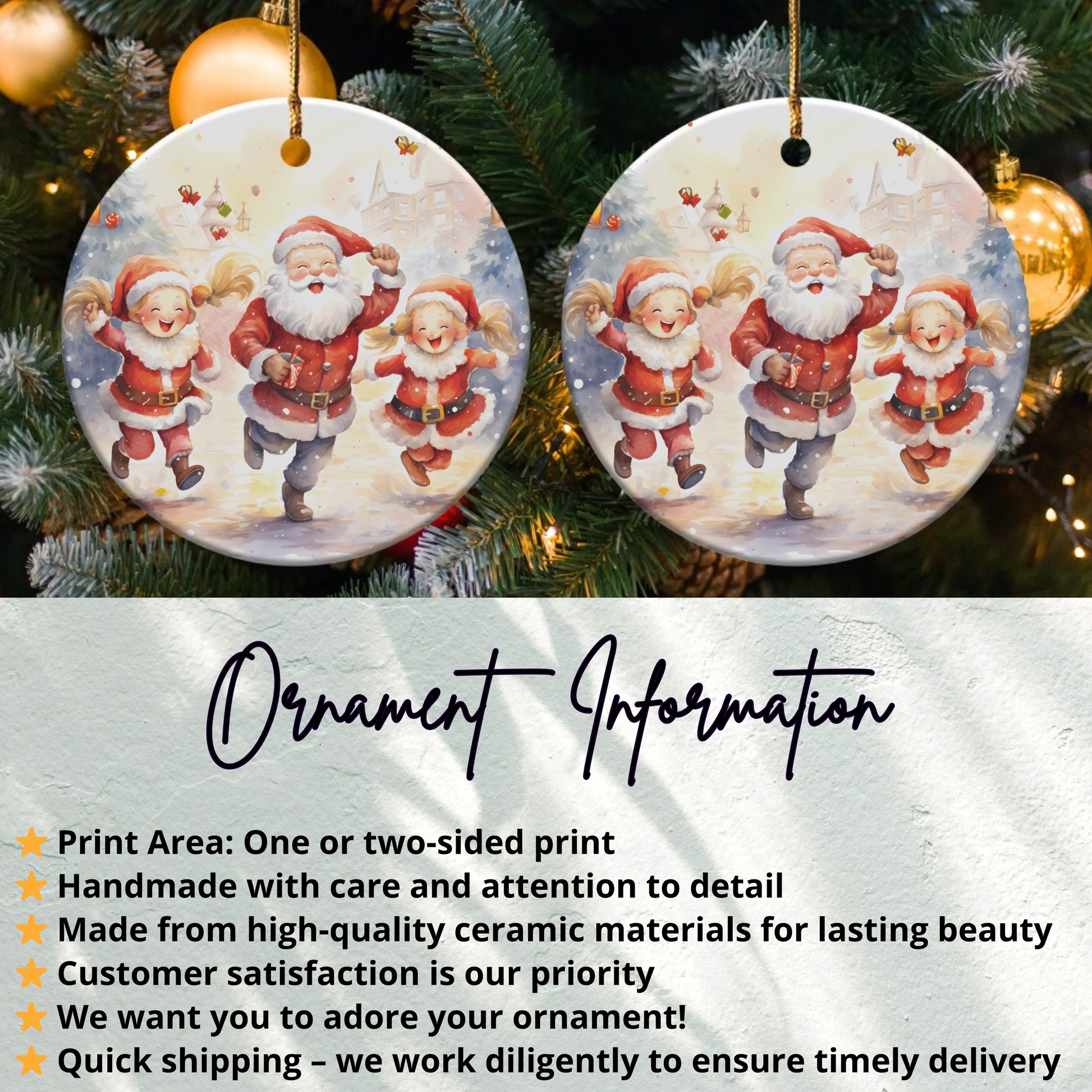 Handmade Santa and Elves Ceramic Ornament product