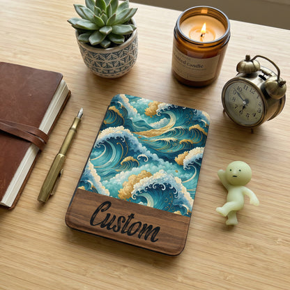 Custom Waves Design Wooden Notebook Cover Accessory