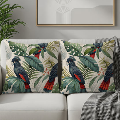 Tropical Parrot and Green Leaves Design Throw Pillow