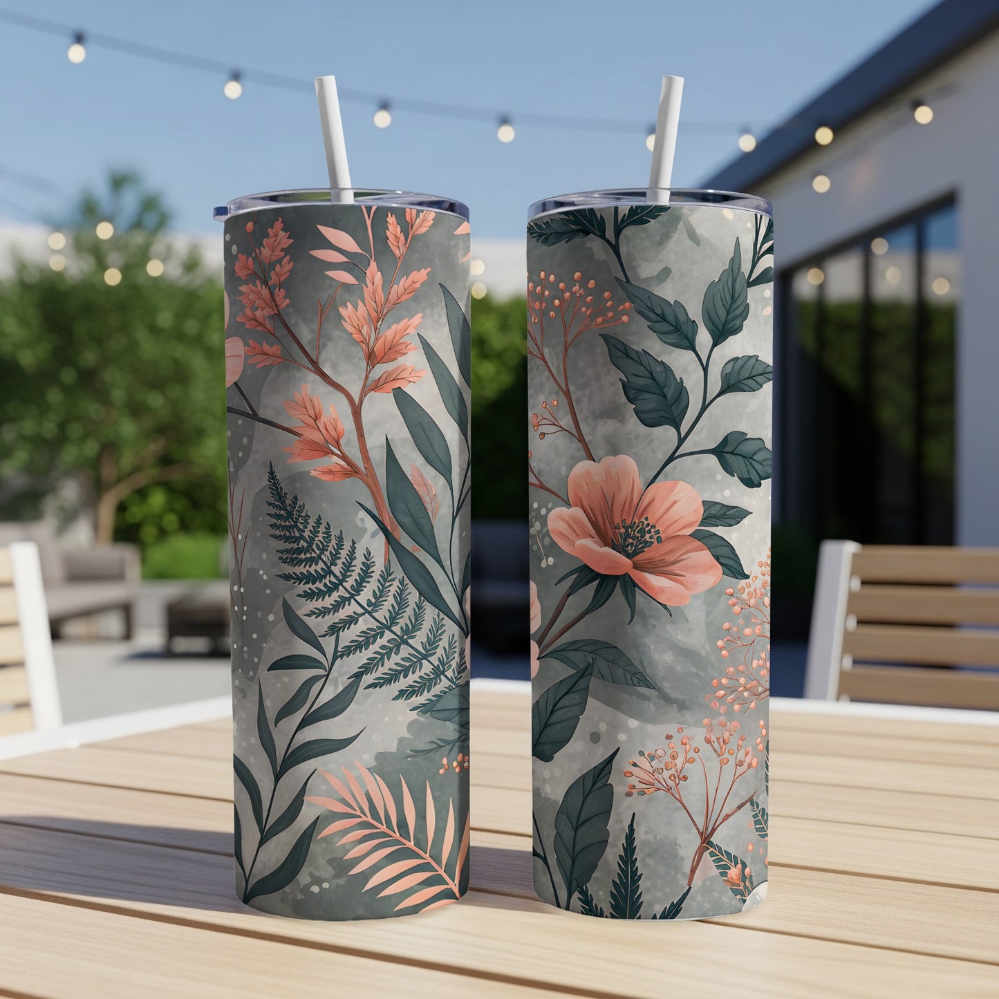 Floral Design Pattern on Gray Background Great Tumbler - Walk Greener